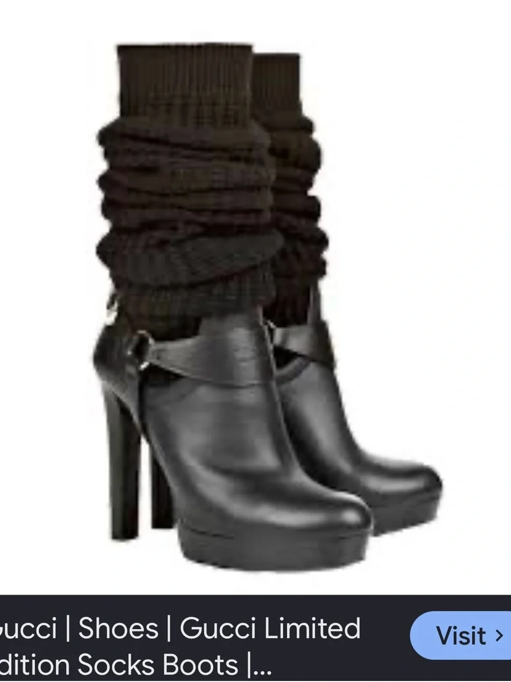 Gucci Black Leather Ankle Booties with Knit Cuff